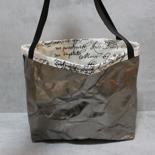Tasche aus Papier in Lederoptik (SnapPap) - dunkelgrau/metallic